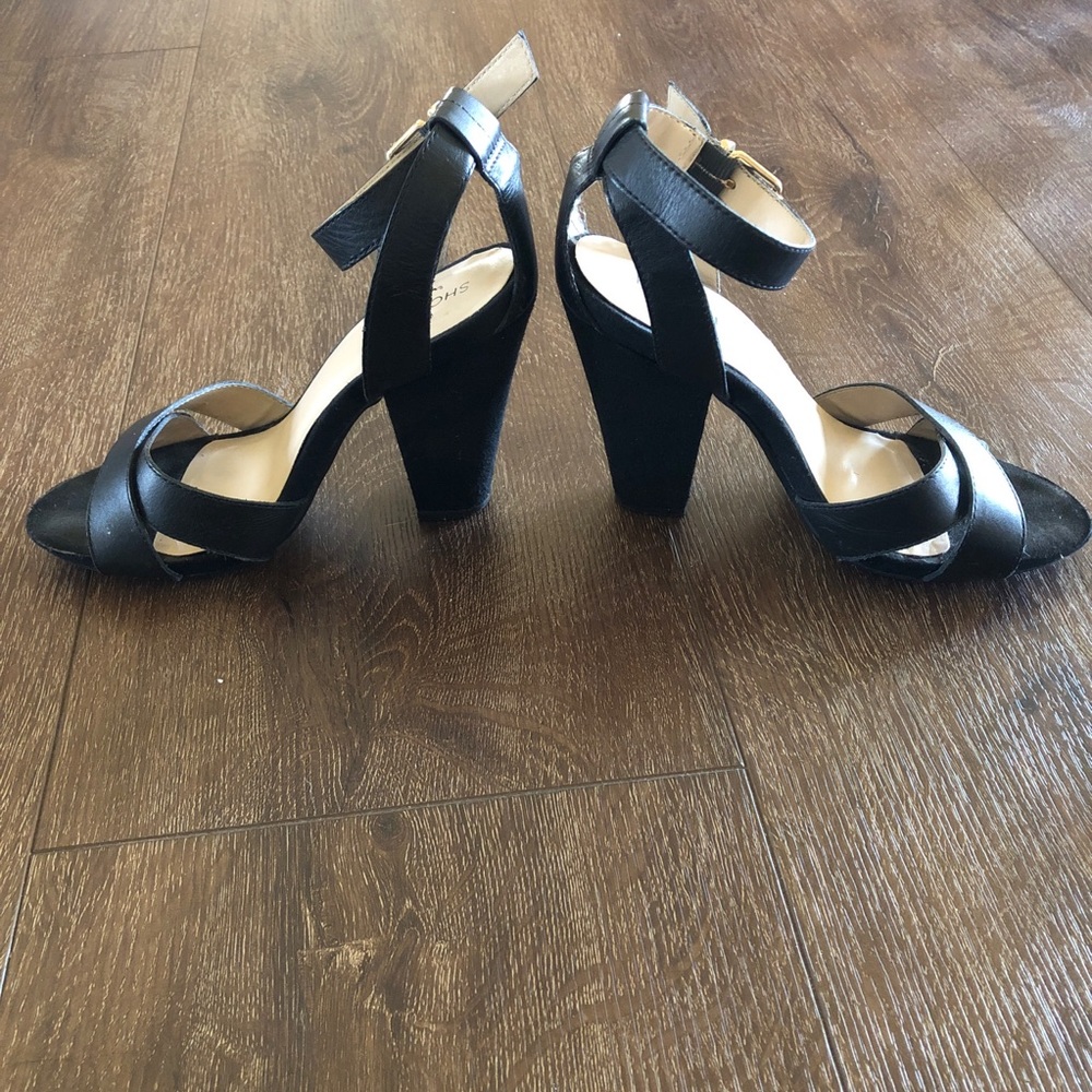 Shoemint Black Block Heel Sandals With Gold Hardw… - image 3